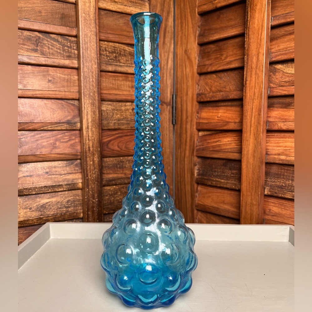 Vintage blue Empoli Italian hobnail glass genie bottle. No stopper. A beauty. 🦋